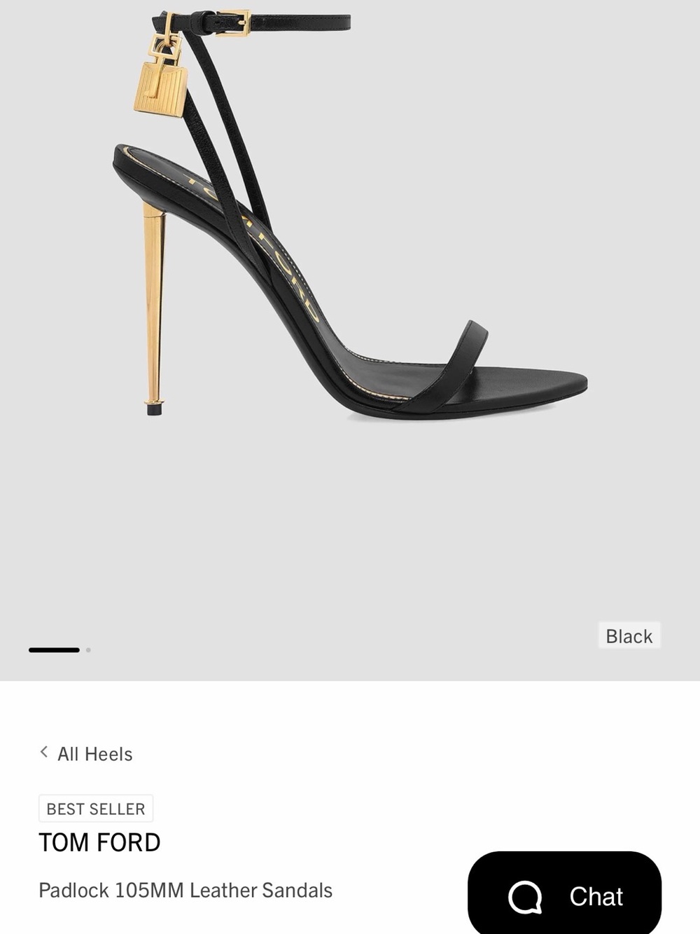 Tom Ford Black Leather Strappy Heels with Gold Stiletto & Padlock Charms - Picture 3 of 3